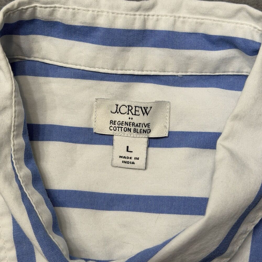 J.Crew Womens Large Button Up Shirt Blue White Striped Long Sleeve Stretch Top - Picture 5 of 8
